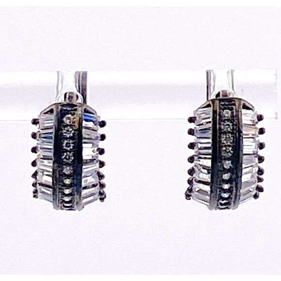 JTV Black Rhodium Sterling Silver Cubic Zirconia Hoop Earrings Y2K Huggie Hoops - Picture 1 of 6
